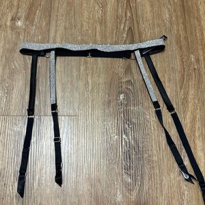Black and Silver Shine Rhinestone Garter Belt